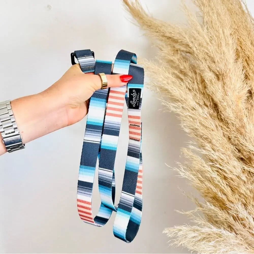 NEW LEEDS Jetty Blue White Orange Stripe Step Harness and 6’ Dog Leash $108 Set